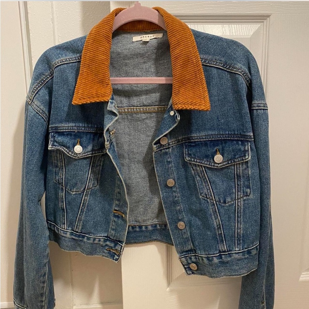 PACSUN tan corduroy collar oversized denim jacket